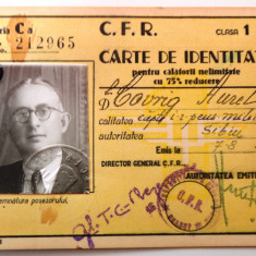 Carte de identitate calatorii CFR , Cls I, 1943