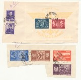 ROMANIA 1941 Razboiul Sf&acirc;nt contra bolsevismului serie 4 timbre si colita circulate, pe fragmente de plic