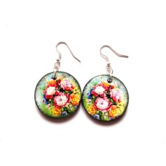 cercei cu model floral, cercei lemn 40446