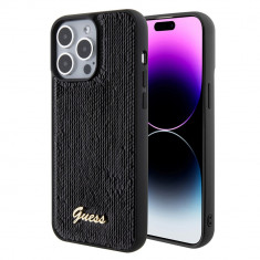 Husa de protectie telefon Guess pentru iPhone 15 Pro Max, Metal Logo, Paiete, Silicon, Negru