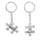Breloc Cadou Argintiu cu Piese Puzzle, Set 2 buc, 10cm, CMCLASS