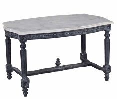 Masuta cafea din lemn masiv negru cu blat din marmura alba CAT198