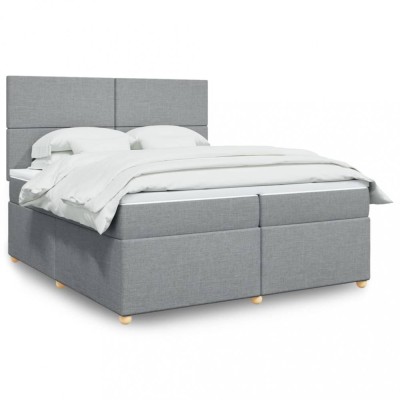 vidaXL Pat box spring cu saltea, gri deschis, 200x200 cm, textil 3293680 foto