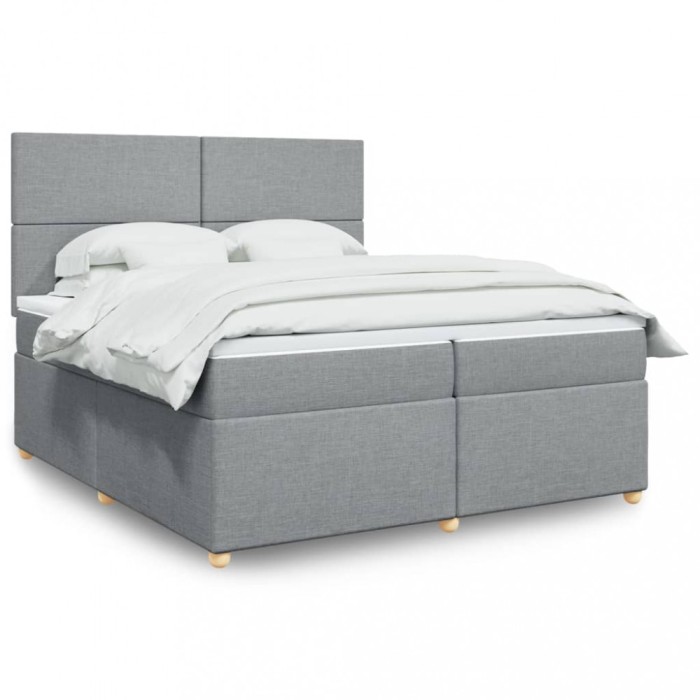 vidaXL Pat box spring cu saltea, gri deschis, 200x200 cm, textil 3293680