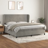 Gossi pat box spring cu saltea, gri deschis, 200x200 cm, catifea