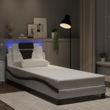 VidaXL Cadru de pat cu lumini LED alb/negru 90x200 cm piele ecologică