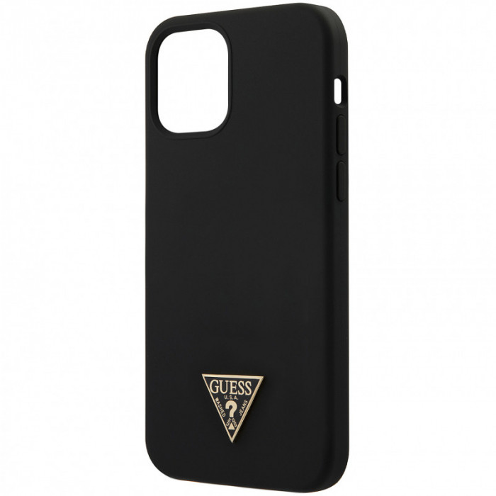 Husa TPU Guess Metal Triangle pentru Apple iPhone 12 mini, Neagra GUHCP12SLSTMBK