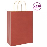 vidaXL Pungi de h&acirc;rtie 250 buc cu m&acirc;nere roșii 26x12x35 cm