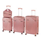 Leziter Set 4 Valize TraveLux Urban XXIV - Roz Somon, Carcasa Rigida ABS, Roti Duble 360, Troler Cabina Medie Mare Trusa