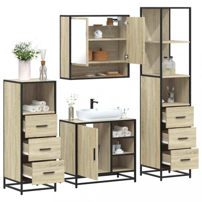 Gossi set de mobilier de baie din 4 piese din lemn de stejar sonoma