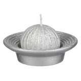 Farfurie decorativă de Crăciun cu lumanare și glitter argintiu, CMCLASS