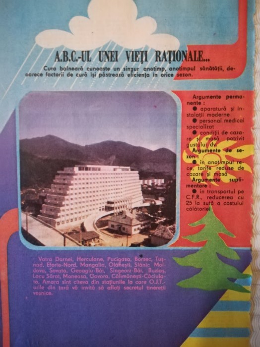1985 Reclama cura balneară 24 x 16,5 cm comunism Vatra Dornei Herculane Pucioasa