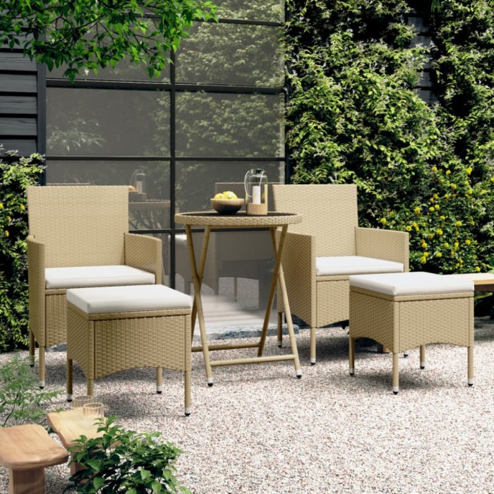 Gossi set mobilier bistro, 3 piese, bej, poliratan/sticla securizata