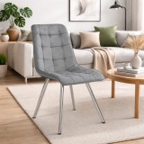 Scaun bucatarie/living, Artool, Cieza, catifea gri deschis, picioare metal argintiu, 49x60x87 cm