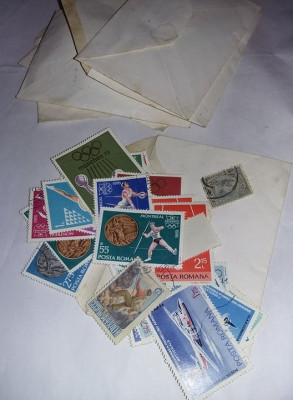 Lot 5 plicuri cu timbre vechi romanesti si straine,starea care se vede,T.GRATUIT foto