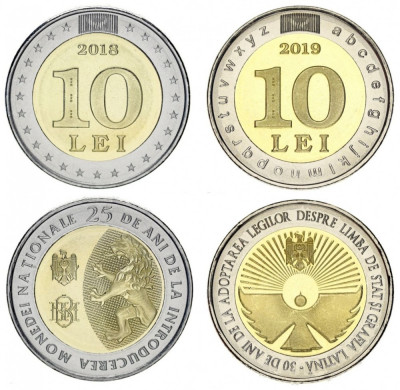 MOLDOVA █ SET COMPLET DE MONEDE COMEMORATIV 10 + 10 Lei █ 2018 + 2019 █ UNC foto