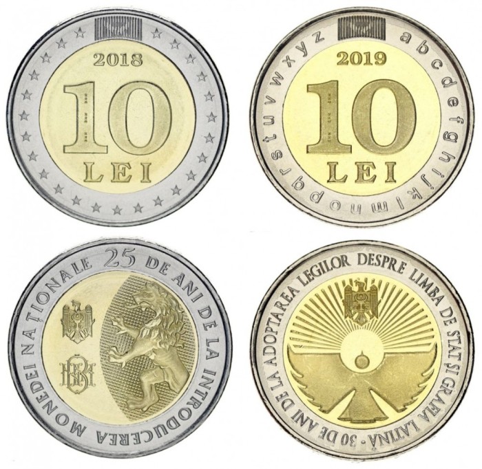 MOLDOVA █ SET COMPLET DE MONEDE COMEMORATIV 10 + 10 Lei █ 2018 + 2019 █ UNC
