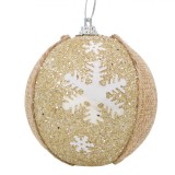 Glob Brad Crăciun, Rustic, 8 cm, Culoare Bej, Glitter Auriu, Spumă, Oem