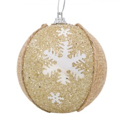 Glob Brad Crăciun, Rustic, 8 cm, Culoare Bej, Glitter Auriu, Spumă
