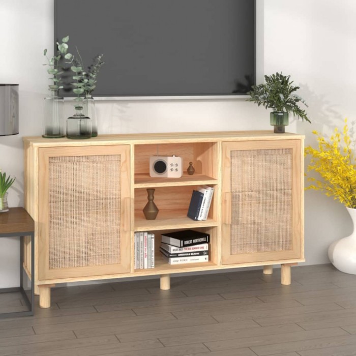 vidaXL Servantă, maro, 105x30x60 cm, lemn masiv pin și ratan natural