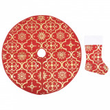 Covor fustă de brad Crăciun cu șosetă, roșu, 122 cm, țesătură