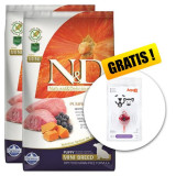 Cumpara ieftin Farmina N&amp;amp;D GF PUMPKIN puppies,small breed, Lamb &amp;amp; Blueberries 2x7 kg + Arpalit NEO GRATUIT