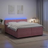 Cumpara ieftin Pat box spring cu saltea si LED Roz 200 x 200 cm Catifea