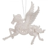 Ornament Brad Crăciun, Unicorn, Glitter Irizat, Lungime 13.5cm, Plastic, Alb, Oem