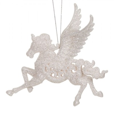 Ornament Brad Crăciun, Unicorn, Glitter Irizat, Lungime 13.5cm, Plastic, Alb foto