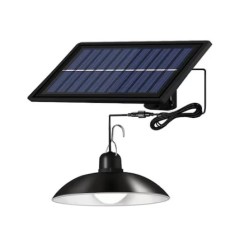 Lampa rotunda, cu panou soalar si telecomanda, rezistenta la apa, tensiune panou solar 5,5 V, negru