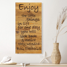 Decoratiune de perete, Enjoy The Little Things, Lemn, Dimensiune: 30 x 3 x 58 cm, Nuc / Negru