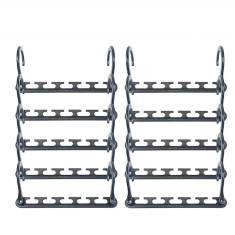 Set 10 bucati organizator pentru umerase, din PVC, cu 5 agatatoare, lungime 23.5 cm, gri
