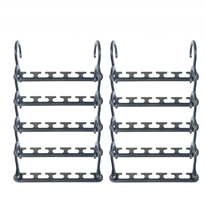 Set 10 bucati organizator pentru umerase, din PVC, cu 5 agatatoare, lungime 23.5 cm, gri