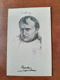 Napoleon Bonaparte, portret gravura alb negru tip carte postala