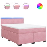 Cumpara ieftin Pat box spring cu saltea, roz, 140x200 cm, catifea