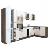 Mobilier de bucătărie de colț Yorki 370, &icirc;n varianta cu frigider cu congelator &icirc;n partea de jos, fără blat de lucru