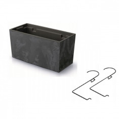 Jardiniera decorativa, suport metalic, antracit, 39.5x18.5x19.5 cm, Urbi Case Beton Effect W