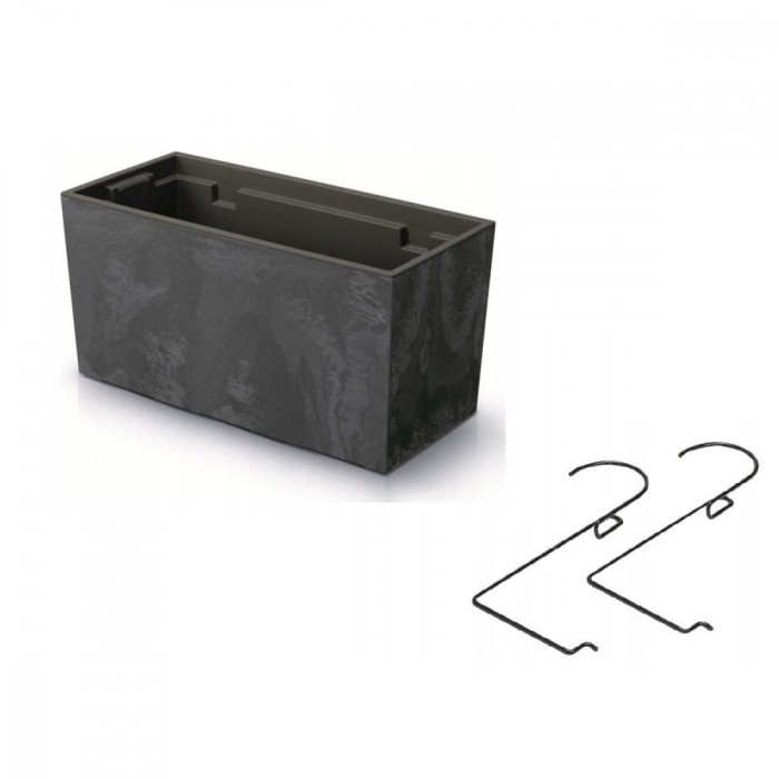 Jardiniera decorativa, suport metalic, antracit, 58x18x19.5 cm, Urbi Case Beton Effect W