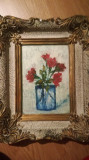 Vas cu flori, Petre Bulgaras (1884-1939), ulei pe carton, 17x24 cm, Altul