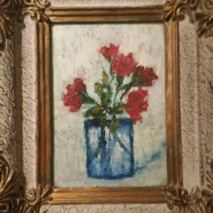 Vas cu flori, Petre Bulgaras (1884-1939), ulei pe carton, 17x24 cm