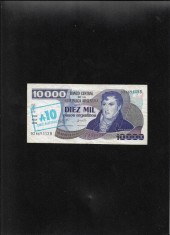 Rar! Argentina 10 australes pe 10000 pesos argentinos 1985 seria02669113 ruptura mediana