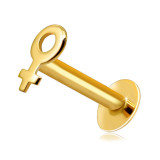 Piercing pentru buză și bărbie din aur galben 585 - contur simbol feminin, formă plată