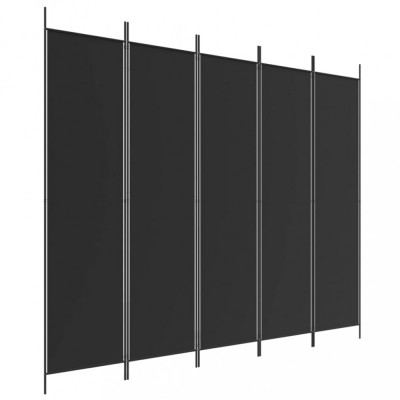 Paravan de cameră cu 5 panouri, negru, 250x200 cm, textil foto