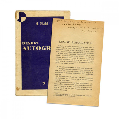 H. Stahl, Despre autograf, 1936, cu dedicație olografă foto