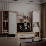 Cumpara ieftin Set Mobila Living Modern MP, 267 cm, Sonoma + Alb Lucios, PAL Melaminat, 4 Corpuri, 2 Dulapuri, Living Sicilia