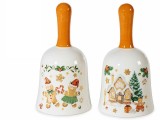 Set 2 clopotei Craciun Turta Dulce ceramica multicolora in cutie cadou &Oslash; 7 cm x 13,5 H