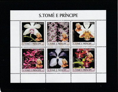 S.Tome e Principe 2003-Flora,Flori,Bloc 6 val,dant.Marlyn Monroe,MNH.2043-2048KB foto