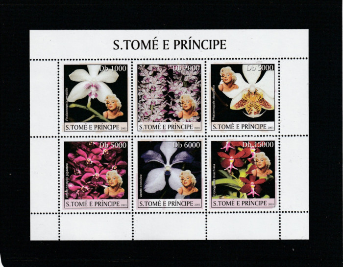 S.Tome e Principe 2003-Flora,Flori,Bloc 6 val,dant.Marlyn Monroe,MNH.2043-2048KB