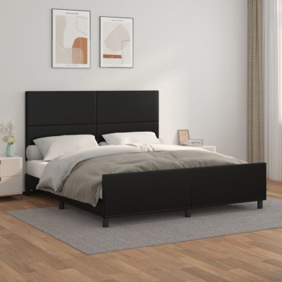 vidaXL Cadru de pat cu tăblie, negru, 180x200 cm, piele ecologică 3125463 foto
