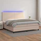 vidaXL Pat cu arcuri, cu saltea și LED cappuccino 200x200 cm piele eco 3135848